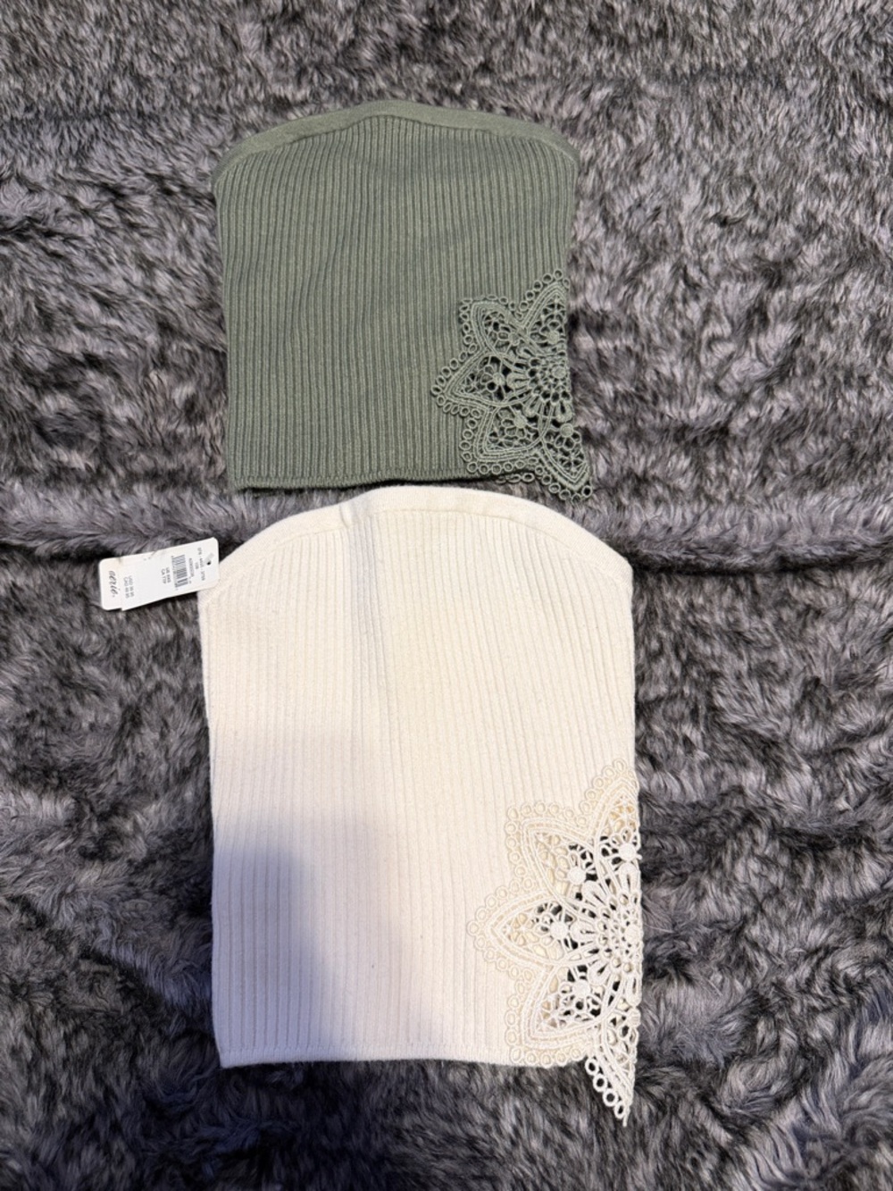 aerie Ribbed Strapless Bralettes in Olive Green and Ivory